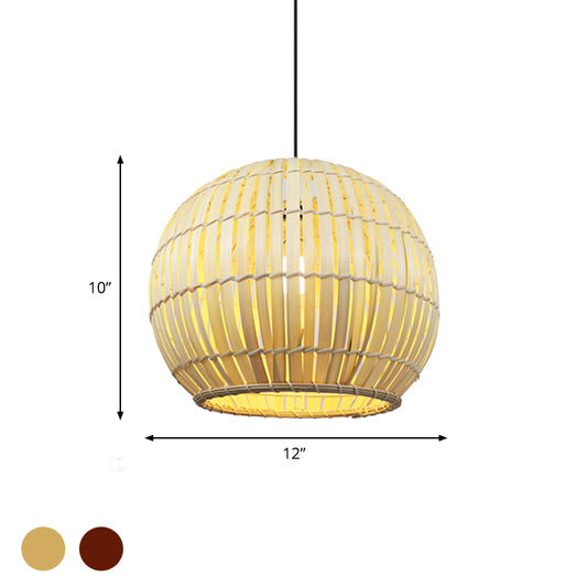 Global Bamboo Shade Pendant Lamp Modern Stylish 12"/16" W 1 Bulb Beige/Brown Ceiling Lighting for Restaurant Clearhalo 'Ceiling Lights' 'Pendant Lights' 'Pendants' Lighting' 622487