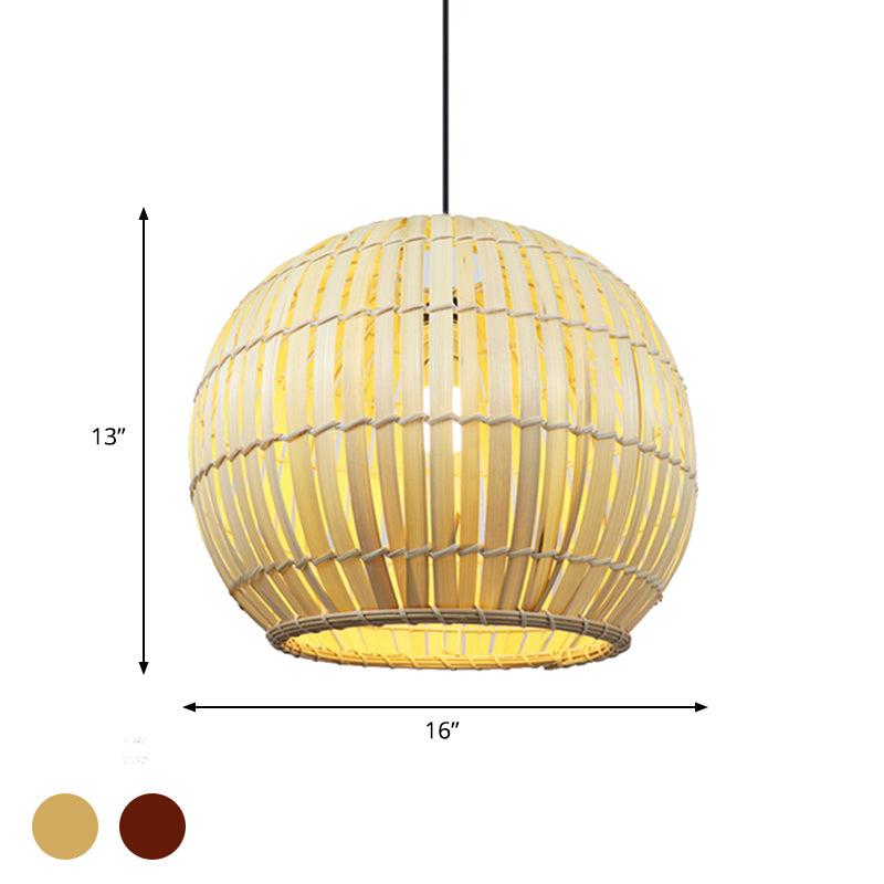 Global Bamboo Shade Pendant Lamp Modern Stylish 12"/16" W 1 Bulb Beige/Brown Ceiling Lighting for Restaurant Clearhalo 'Ceiling Lights' 'Pendant Lights' 'Pendants' Lighting' 622488