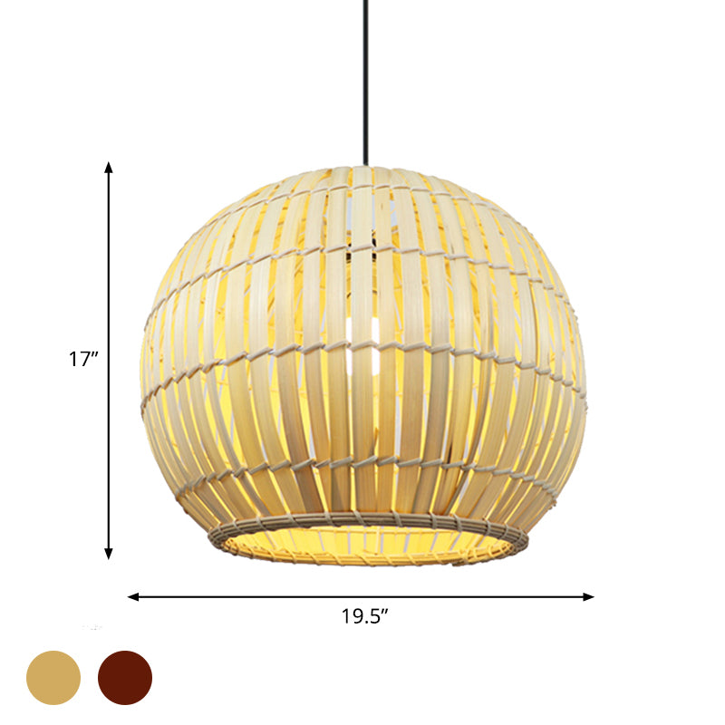 Global Bamboo Shade Pendant Lamp Modern Stylish 12"/16" W 1 Bulb Beige/Brown Ceiling Lighting for Restaurant Clearhalo 'Ceiling Lights' 'Pendant Lights' 'Pendants' Lighting' 622489