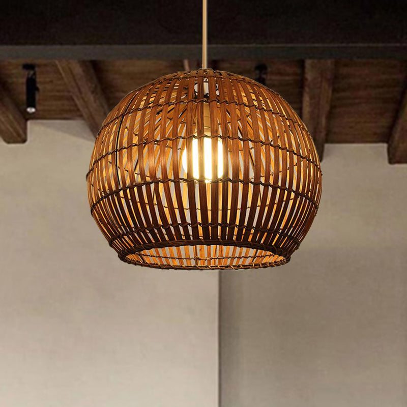 Global Bamboo Shade Pendant Lamp Modern Stylish 12"/16" W 1 Bulb Beige/Brown Ceiling Lighting for Restaurant Clearhalo 'Ceiling Lights' 'Pendant Lights' 'Pendants' Lighting' 622490