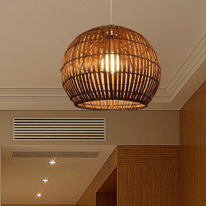 Global Bamboo Shade Pendant Lamp Modern Stylish 12"/16" W 1 Bulb Beige/Brown Ceiling Lighting for Restaurant Clearhalo 'Ceiling Lights' 'Pendant Lights' 'Pendants' Lighting' 622491