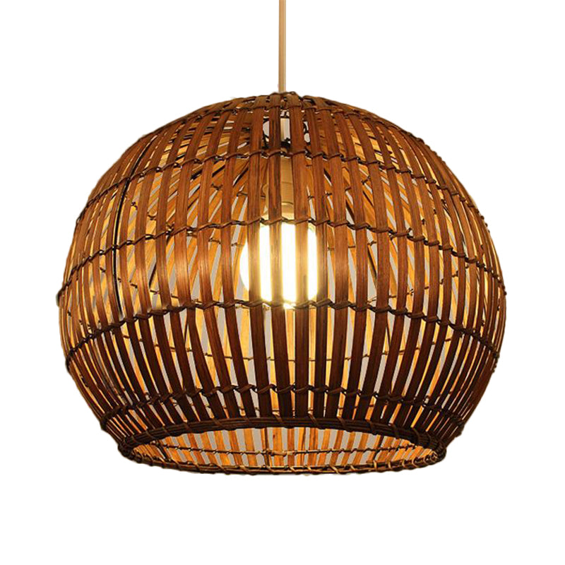 Global Bamboo Shade Pendant Lamp Modern Stylish 12"/16" W 1 Bulb Beige/Brown Ceiling Lighting for Restaurant Clearhalo 'Ceiling Lights' 'Pendant Lights' 'Pendants' Lighting' 622492