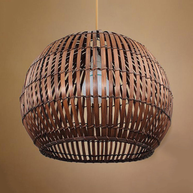 Global Bamboo Shade Pendant Lamp Modern Stylish 12"/16" W 1 Bulb Beige/Brown Ceiling Lighting for Restaurant Clearhalo 'Ceiling Lights' 'Pendant Lights' 'Pendants' Lighting' 622493