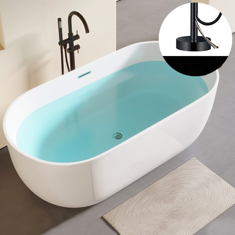 Modern Acrylic-Fiberglass Oval Bathtub Freestanding Soaking Bathtub with Center Drain White Tub with Freestanding Tub Fillers Clearhalo 'Bathroom Remodel & Bathroom Fixtures' 'Bathtubs' 'Home Improvement' 'home_improvement' 'home_improvement_bathtubs' 'Showers & Bathtubs' 6226113