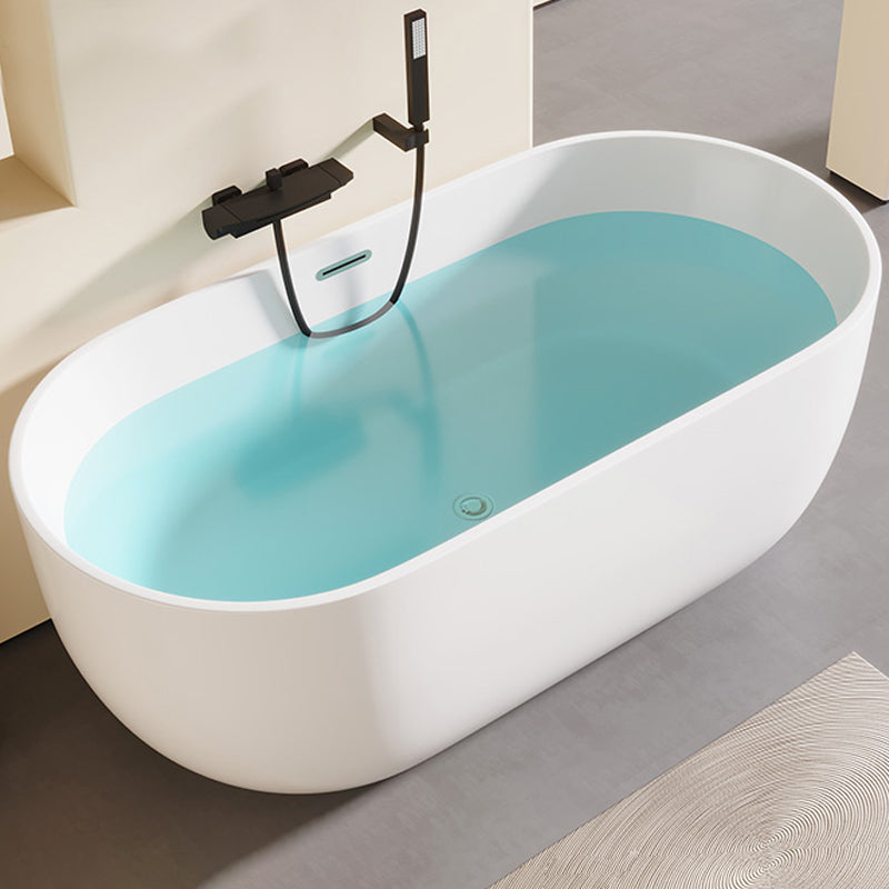 Modern Acrylic-Fiberglass Oval Bathtub Freestanding Soaking Bathtub with Center Drain White Tub with Wall Mounted Faucets Clearhalo 'Bathroom Remodel & Bathroom Fixtures' 'Bathtubs' 'Home Improvement' 'home_improvement' 'home_improvement_bathtubs' 'Showers & Bathtubs' 6226114