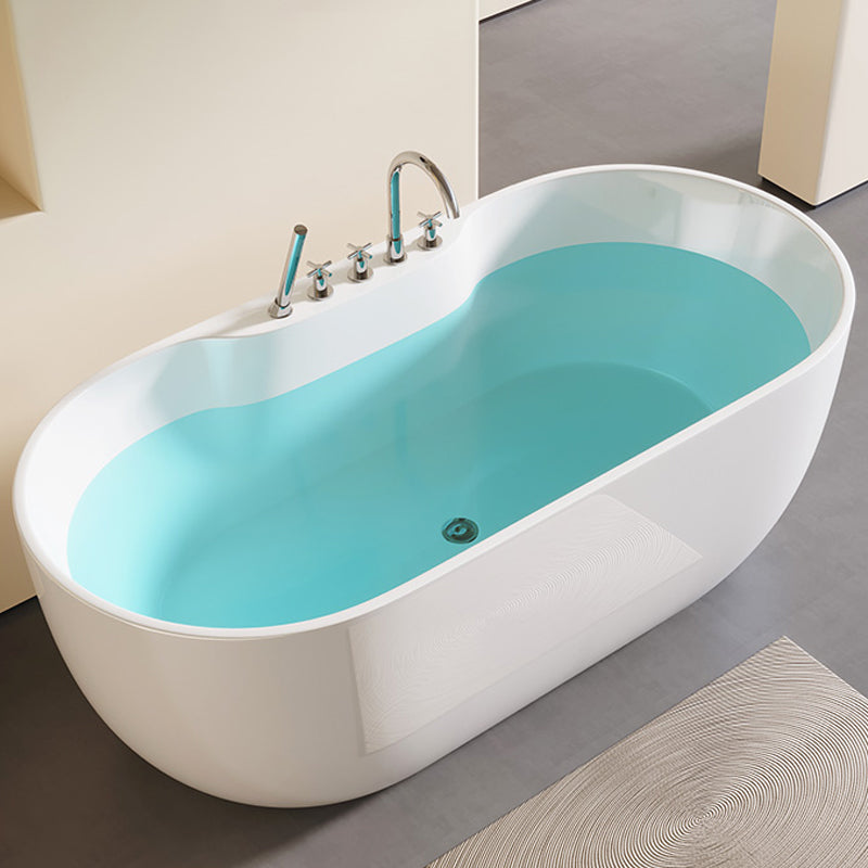 Modern Acrylic-Fiberglass Oval Bathtub Freestanding Soaking Bathtub with Center Drain White Tub with Silver 5-Piece Set Clearhalo 'Bathroom Remodel & Bathroom Fixtures' 'Bathtubs' 'Home Improvement' 'home_improvement' 'home_improvement_bathtubs' 'Showers & Bathtubs' 6226116