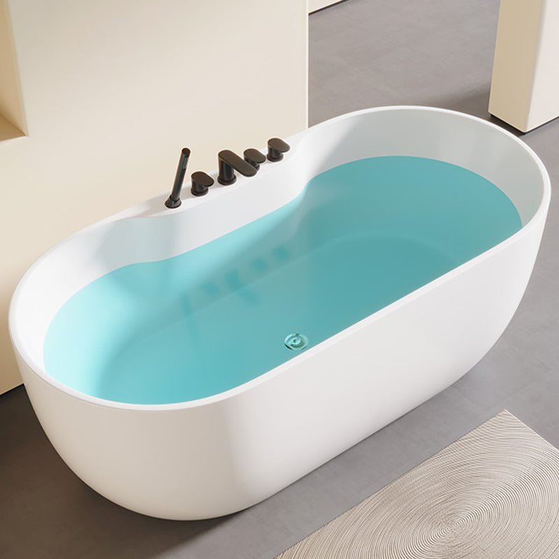 Modern Acrylic-Fiberglass Oval Bathtub Freestanding Soaking Bathtub with Center Drain White Tub with Black 5-Piece Set Clearhalo 'Bathroom Remodel & Bathroom Fixtures' 'Bathtubs' 'Home Improvement' 'home_improvement' 'home_improvement_bathtubs' 'Showers & Bathtubs' 6226118