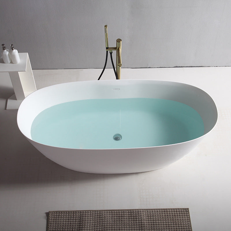 Contemporary White Bath Tub with Overflow Trim Oval Soaking Tub for Home 55"L x 27"W x 22.5"H Clearhalo 'Bathroom Remodel & Bathroom Fixtures' 'Bathtubs' 'Home Improvement' 'home_improvement' 'home_improvement_bathtubs' 'Showers & Bathtubs' 6226145