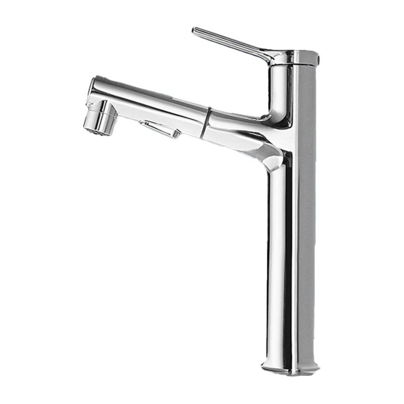 Pull-out Basin Faucets Single Handle Bathroom Faucet 1 Hole Vanity Sink Faucet Silver 11" Clearhalo 'Bathroom Remodel & Bathroom Fixtures' 'Bathroom Sink Faucets' 'Bathroom Sinks & Faucet Components' 'bathroom_sink_faucets' 'Home Improvement' 'home_improvement' 'home_improvement_bathroom_sink_faucets' 6227176