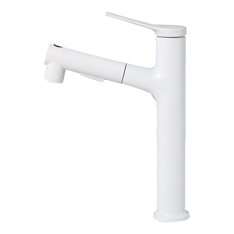 Pull-out Basin Faucets Single Handle Bathroom Faucet 1 Hole Vanity Sink Faucet White 11" Clearhalo 'Bathroom Remodel & Bathroom Fixtures' 'Bathroom Sink Faucets' 'Bathroom Sinks & Faucet Components' 'bathroom_sink_faucets' 'Home Improvement' 'home_improvement' 'home_improvement_bathroom_sink_faucets' 6227178