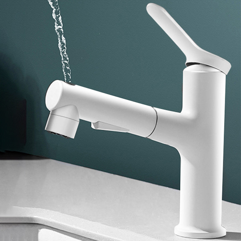 Pull-out Basin Faucets Single Handle Bathroom Faucet 1 Hole Vanity Sink Faucet White 7.1" Clearhalo 'Bathroom Remodel & Bathroom Fixtures' 'Bathroom Sink Faucets' 'Bathroom Sinks & Faucet Components' 'bathroom_sink_faucets' 'Home Improvement' 'home_improvement' 'home_improvement_bathroom_sink_faucets' 6227180