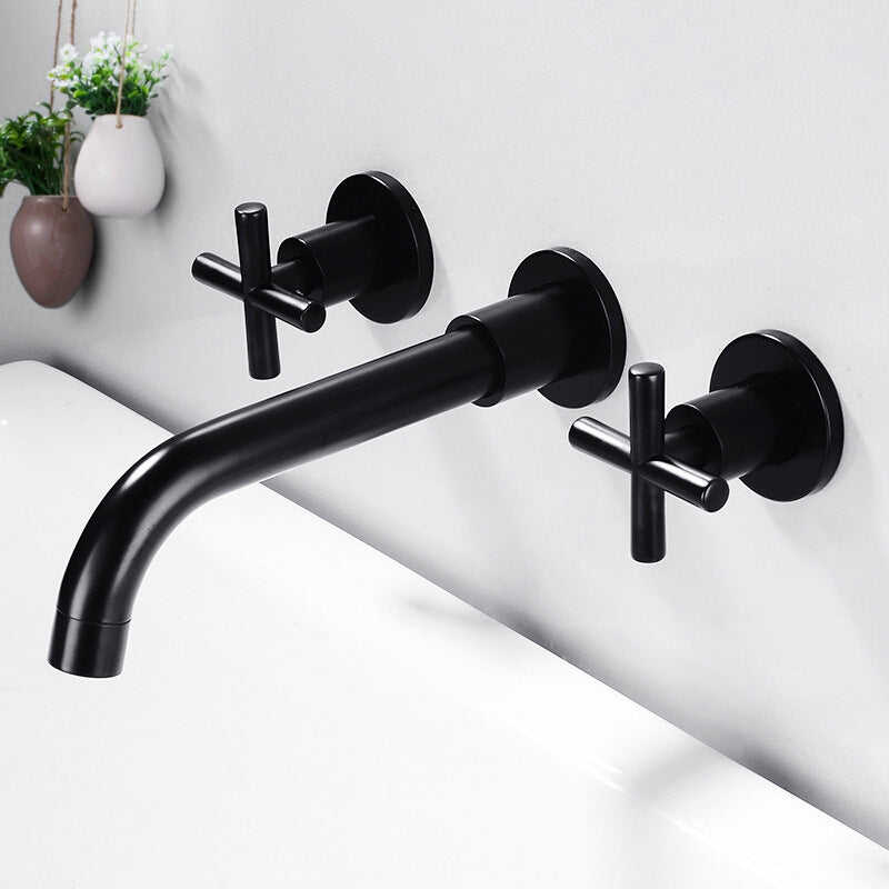 3 Holes Faucet 2 Cross Handles Wall Mounted Faucet for Bathroom Black Clearhalo 'Bathroom Remodel & Bathroom Fixtures' 'Bathroom Sink Faucets' 'Bathroom Sinks & Faucet Components' 'bathroom_sink_faucets' 'Home Improvement' 'home_improvement' 'home_improvement_bathroom_sink_faucets' 6227215