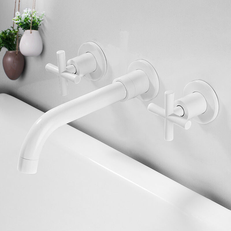 3 Holes Faucet 2 Cross Handles Wall Mounted Faucet for Bathroom White Clearhalo 'Bathroom Remodel & Bathroom Fixtures' 'Bathroom Sink Faucets' 'Bathroom Sinks & Faucet Components' 'bathroom_sink_faucets' 'Home Improvement' 'home_improvement' 'home_improvement_bathroom_sink_faucets' 6227217