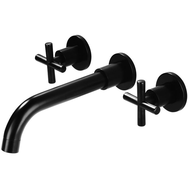 3 Holes Faucet 2 Cross Handles Wall Mounted Faucet for Bathroom Clearhalo 'Bathroom Remodel & Bathroom Fixtures' 'Bathroom Sink Faucets' 'Bathroom Sinks & Faucet Components' 'bathroom_sink_faucets' 'Home Improvement' 'home_improvement' 'home_improvement_bathroom_sink_faucets' 6227219
