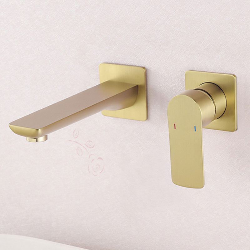2 Holes Faucet Glam Style Wall Mounted Faucet with Single Lever Handle Gold Clearhalo 'Bathroom Remodel & Bathroom Fixtures' 'Bathroom Sink Faucets' 'Bathroom Sinks & Faucet Components' 'bathroom_sink_faucets' 'Home Improvement' 'home_improvement' 'home_improvement_bathroom_sink_faucets' 6227231