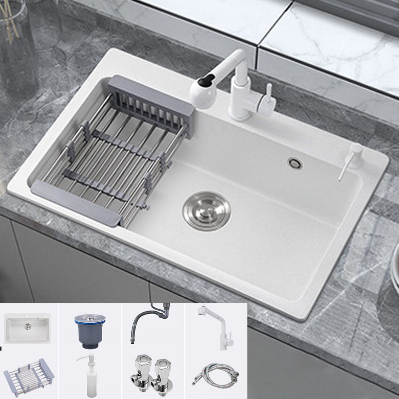 Modern Kitchen Sink Quartz with Accessories and Faucet Drop-In Workstation Sink Sink with Faucet Straight Pull-Out Faucet Clearhalo 'Home Improvement' 'home_improvement' 'home_improvement_kitchen_sinks' 'Kitchen Remodel & Kitchen Fixtures' 'Kitchen Sinks & Faucet Components' 'Kitchen Sinks' 'kitchen_sinks' 6227411