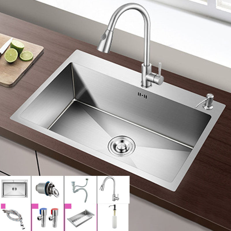 Modern Kitchen Sink Stainless Steel with Accessories and Faucet Kitchen Bar Sink Sink with Faucet Pull Out Faucet Clearhalo 'Home Improvement' 'home_improvement' 'home_improvement_kitchen_sinks' 'Kitchen Remodel & Kitchen Fixtures' 'Kitchen Sinks & Faucet Components' 'Kitchen Sinks' 'kitchen_sinks' 6227552