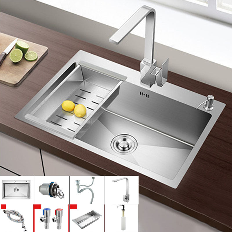 Modern Kitchen Sink Stainless Steel with Accessories and Faucet Kitchen Bar Sink Sink with Faucet Square Faucet Clearhalo 'Home Improvement' 'home_improvement' 'home_improvement_kitchen_sinks' 'Kitchen Remodel & Kitchen Fixtures' 'Kitchen Sinks & Faucet Components' 'Kitchen Sinks' 'kitchen_sinks' 6227554