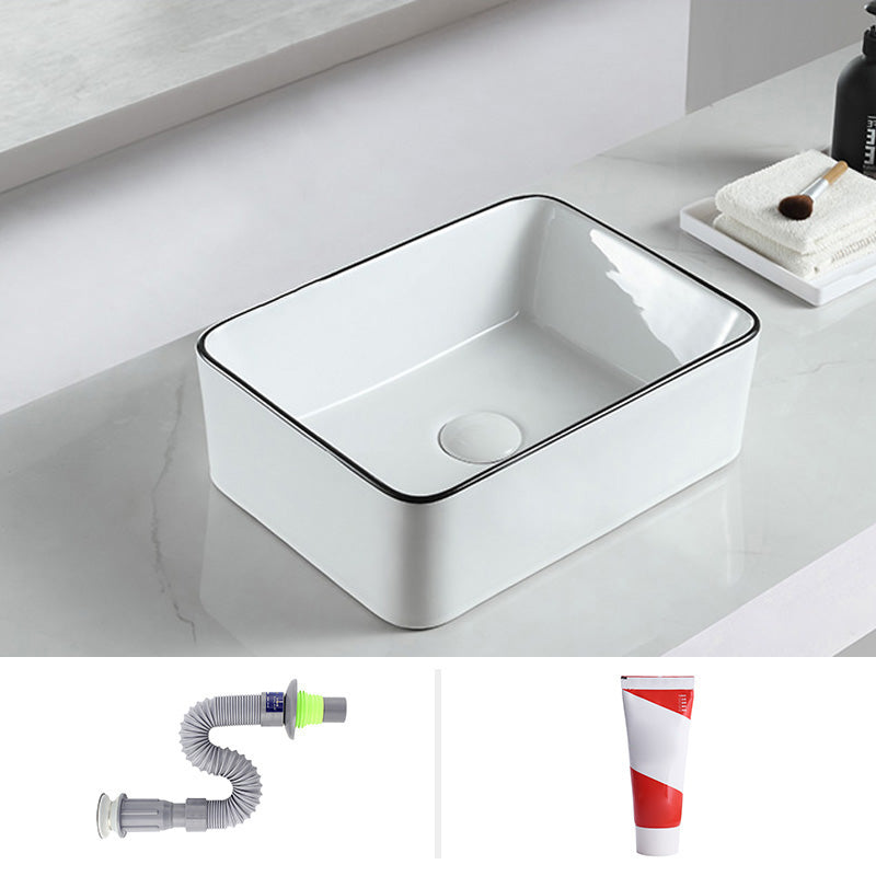 Modern Bathroom Sink Pop-Up Drain Porcelain Rectangular Vessel Sink 16"L x 12"W x 5"H Sink Clearhalo 'Bathroom Remodel & Bathroom Fixtures' 'Bathroom Sinks & Faucet Components' 'Bathroom Sinks' 'bathroom_sink' 'Home Improvement' 'home_improvement' 'home_improvement_bathroom_sink' 6227639