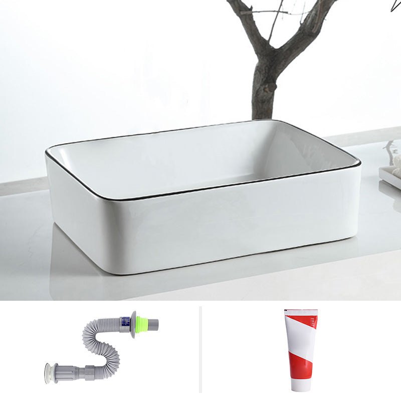 Modern Bathroom Sink Pop-Up Drain Porcelain Rectangular Vessel Sink 19"L x 15"W x 5"H Sink Clearhalo 'Bathroom Remodel & Bathroom Fixtures' 'Bathroom Sinks & Faucet Components' 'Bathroom Sinks' 'bathroom_sink' 'Home Improvement' 'home_improvement' 'home_improvement_bathroom_sink' 6227640