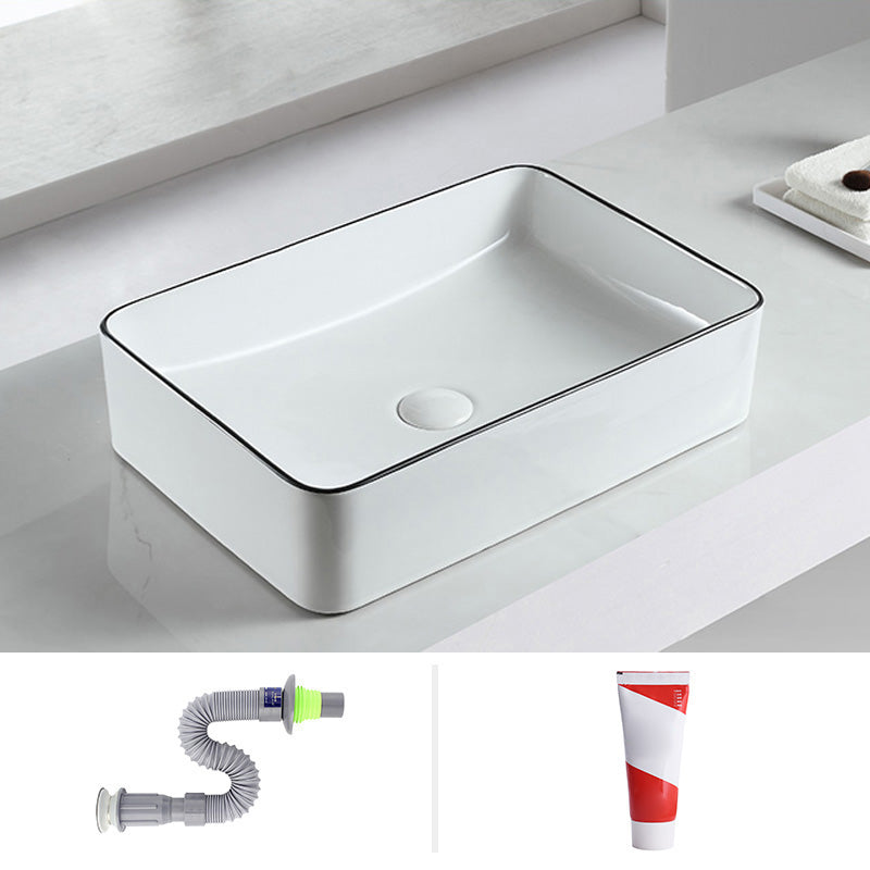 Modern Bathroom Sink Pop-Up Drain Porcelain Rectangular Vessel Sink 21"L x 15"W x 5"H Sink Clearhalo 'Bathroom Remodel & Bathroom Fixtures' 'Bathroom Sinks & Faucet Components' 'Bathroom Sinks' 'bathroom_sink' 'Home Improvement' 'home_improvement' 'home_improvement_bathroom_sink' 6227642