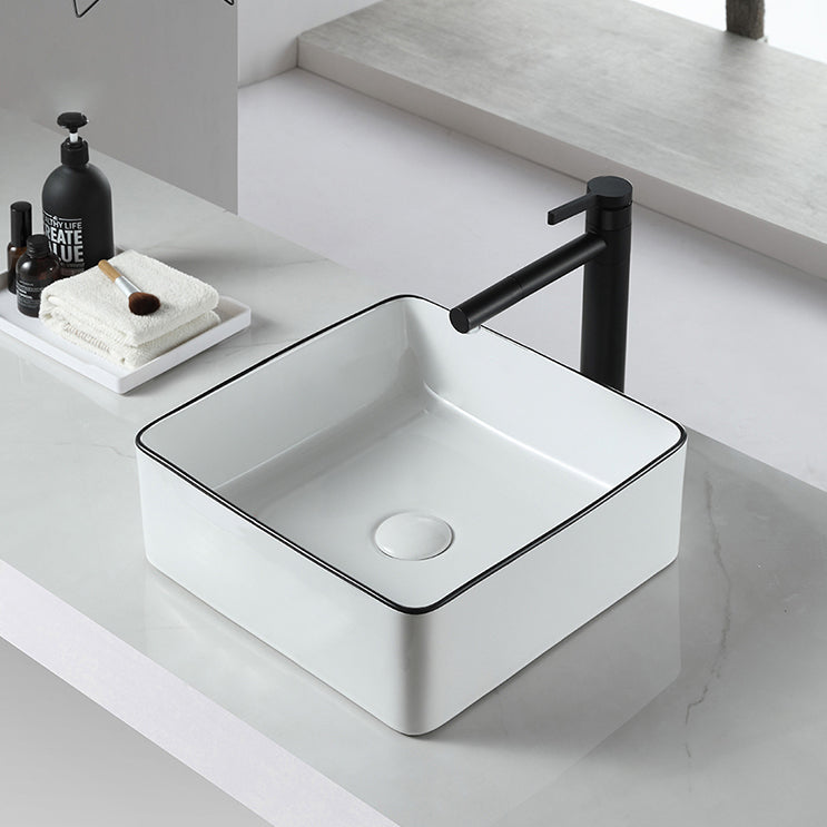 Modern Bathroom Sink Pop-Up Drain Porcelain Rectangular Vessel Sink Clearhalo 'Bathroom Remodel & Bathroom Fixtures' 'Bathroom Sinks & Faucet Components' 'Bathroom Sinks' 'bathroom_sink' 'Home Improvement' 'home_improvement' 'home_improvement_bathroom_sink' 6227643