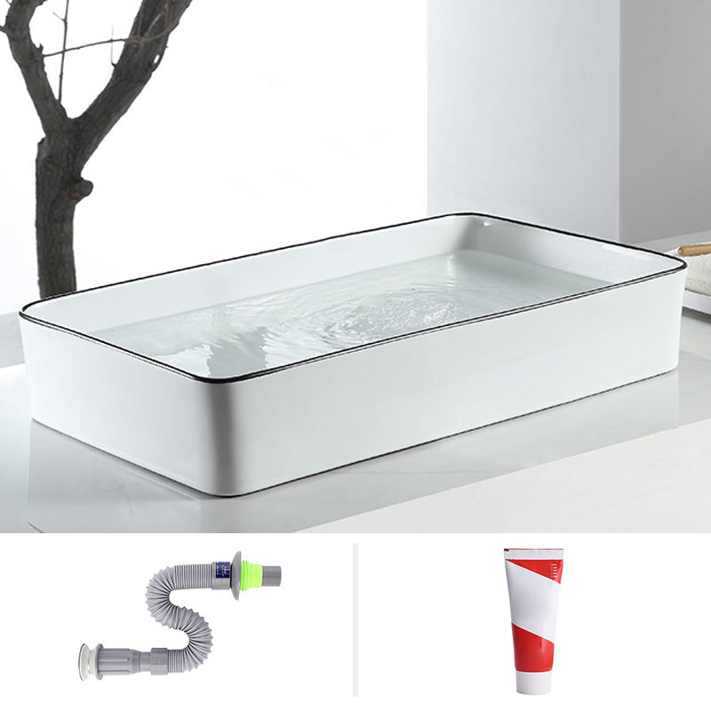 Modern Bathroom Sink Pop-Up Drain Porcelain Rectangular Vessel Sink 24"L x 13.4"W x 4.3"H Sink Clearhalo 'Bathroom Remodel & Bathroom Fixtures' 'Bathroom Sinks & Faucet Components' 'Bathroom Sinks' 'bathroom_sink' 'Home Improvement' 'home_improvement' 'home_improvement_bathroom_sink' 6227644