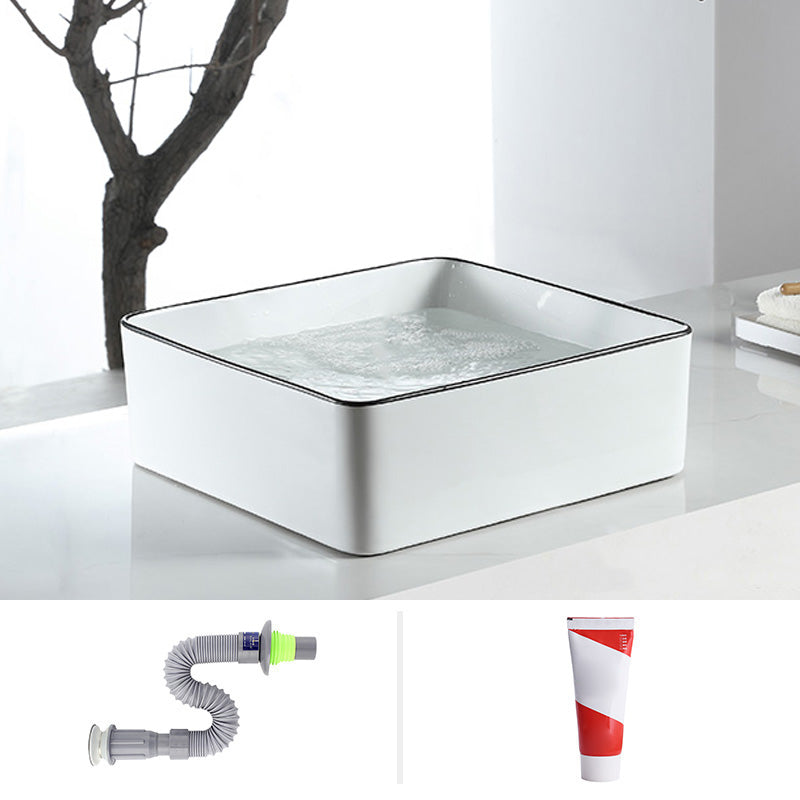 Modern Bathroom Sink Pop-Up Drain Porcelain Rectangular Vessel Sink 14.5"L x 14.5"W x 4"H Sink Clearhalo 'Bathroom Remodel & Bathroom Fixtures' 'Bathroom Sinks & Faucet Components' 'Bathroom Sinks' 'bathroom_sink' 'Home Improvement' 'home_improvement' 'home_improvement_bathroom_sink' 6227646