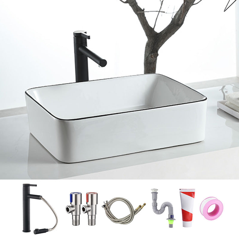 Modern Bathroom Sink Pop-Up Drain Porcelain Rectangular Vessel Sink 19"L x 15"W x 5"H Sink with Faucet Clearhalo 'Bathroom Remodel & Bathroom Fixtures' 'Bathroom Sinks & Faucet Components' 'Bathroom Sinks' 'bathroom_sink' 'Home Improvement' 'home_improvement' 'home_improvement_bathroom_sink' 6227648