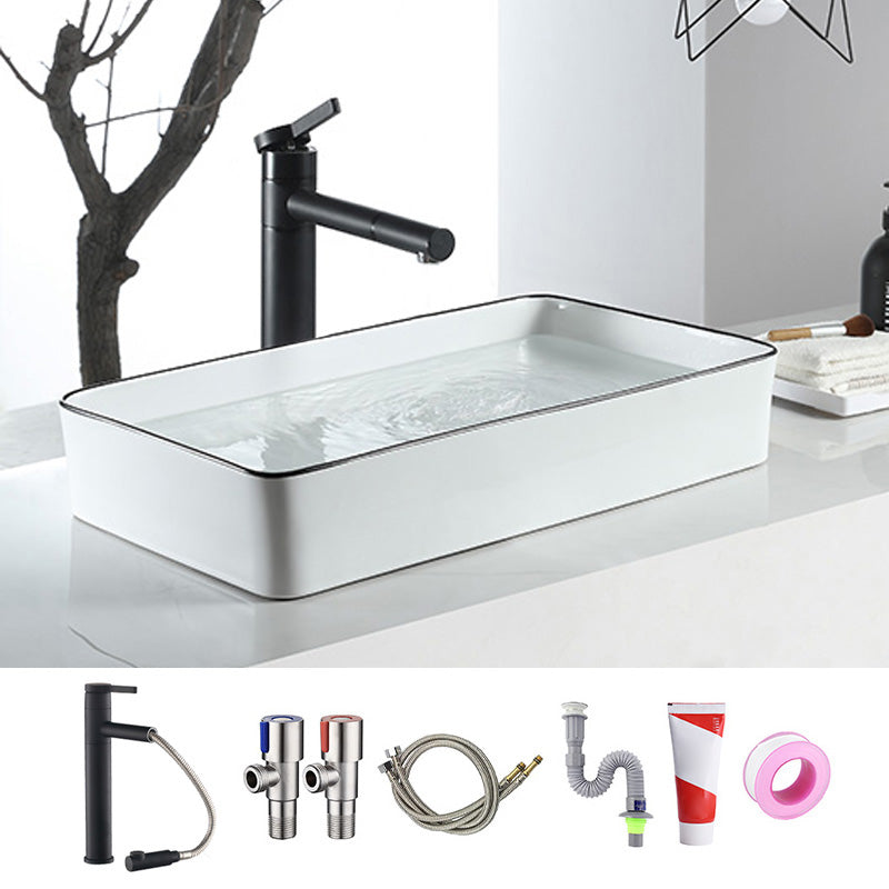 Modern Bathroom Sink Pop-Up Drain Porcelain Rectangular Vessel Sink 24"L x 13.4"W x 4.3"H Sink with Faucet Clearhalo 'Bathroom Remodel & Bathroom Fixtures' 'Bathroom Sinks & Faucet Components' 'Bathroom Sinks' 'bathroom_sink' 'Home Improvement' 'home_improvement' 'home_improvement_bathroom_sink' 6227652