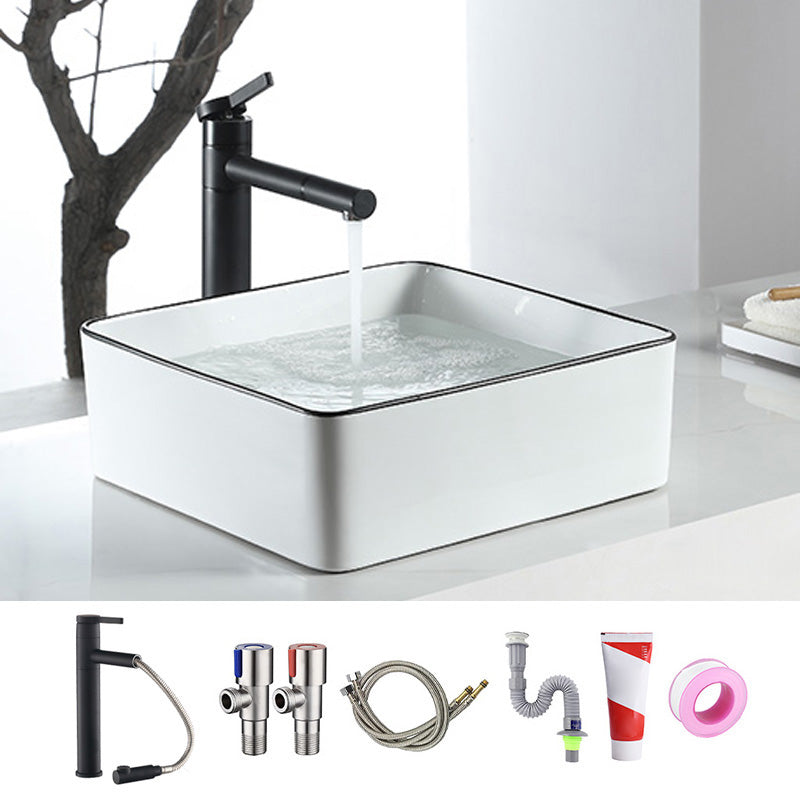 Modern Bathroom Sink Pop-Up Drain Porcelain Rectangular Vessel Sink 14.5"L x 14.5"W x 4"H Sink with Faucet Clearhalo 'Bathroom Remodel & Bathroom Fixtures' 'Bathroom Sinks & Faucet Components' 'Bathroom Sinks' 'bathroom_sink' 'Home Improvement' 'home_improvement' 'home_improvement_bathroom_sink' 6227653