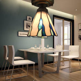 Stained Glass Conical Flush Light Tiffany 1 Light Flush Ceiling Light in White/Beige/Blue-White for Bedroom Lighting Blue-White Clearhalo 'Ceiling Lights' 'Close To Ceiling Lights' 'Close to ceiling' 'Glass shade' 'Glass' 'Semi-flushmount' Lighting' 62355