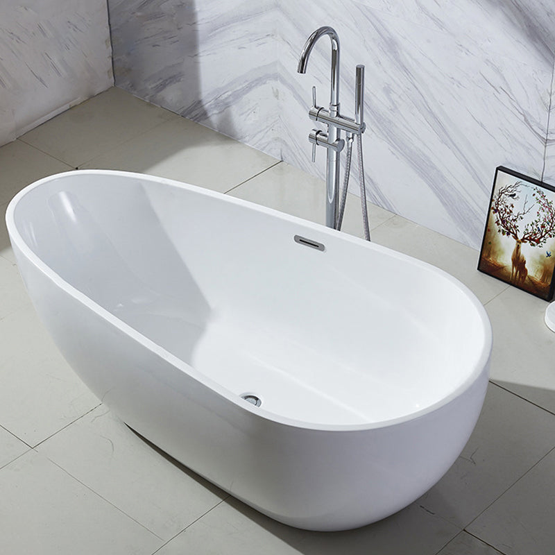 Modern Soaking Bathtub Oval with Drain Acrylic Freestanding Bath Tub White 63"L x 31"W x 24"H Clearhalo 'Bathroom Remodel & Bathroom Fixtures' 'Bathtubs' 'Home Improvement' 'home_improvement' 'home_improvement_bathtubs' 'Showers & Bathtubs' 6237369