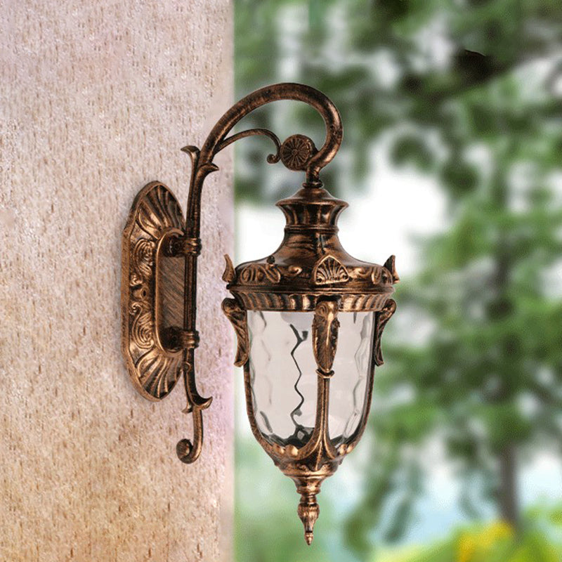 1 Light Wall Mount Lighting Lodges Acorn Shape Clear Water Glass Wall Lamp Sconce in Brass Brass Clearhalo 'Wall Lamps & Sconces' 'Wall Lights' Lighting' 623766