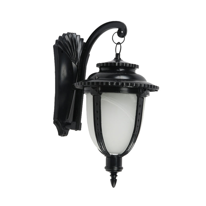 1 Bulb Urn Shape Sconce Lighting Country Black/Bronze White Glass Weather-Resistant Wall Lamp Fixture Clearhalo 'Wall Lamps & Sconces' 'Wall Lights' Lighting' 623773