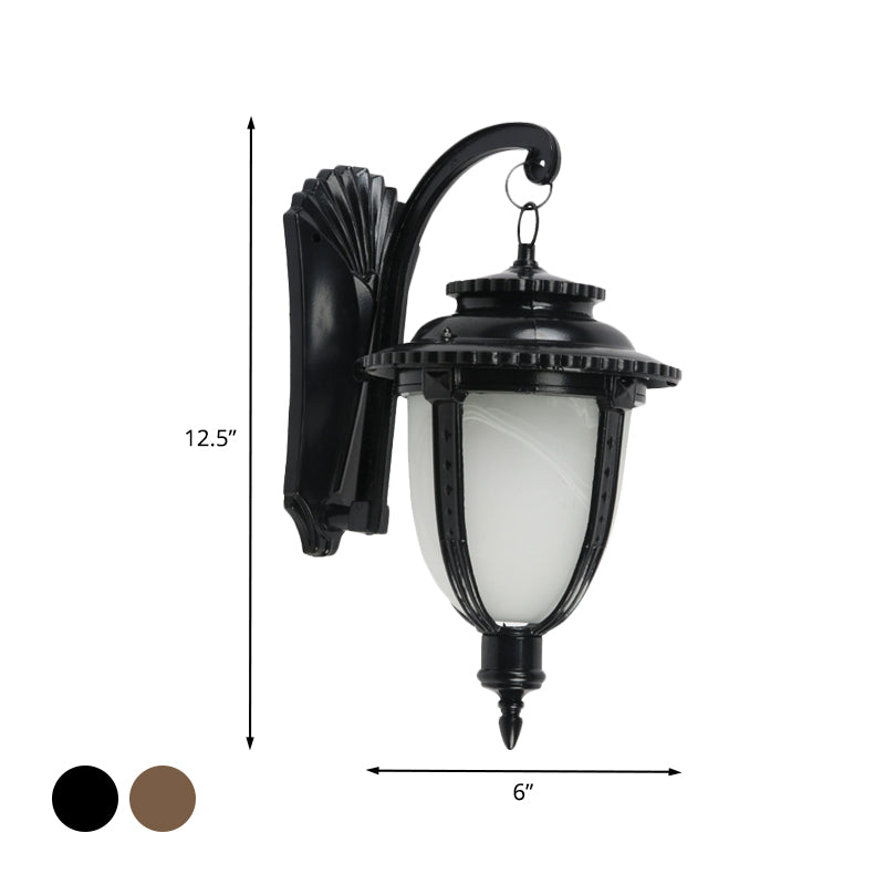 1 Bulb Urn Shape Sconce Lighting Country Black/Bronze White Glass Weather-Resistant Wall Lamp Fixture Clearhalo 'Wall Lamps & Sconces' 'Wall Lights' Lighting' 623775