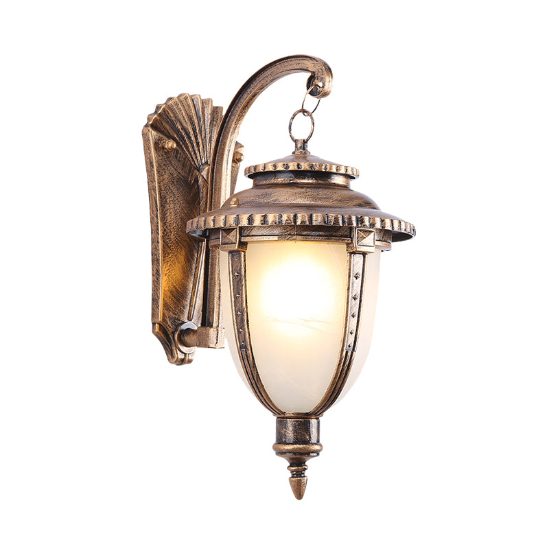 1 Bulb Urn Shape Sconce Lighting Country Black/Bronze White Glass Weather-Resistant Wall Lamp Fixture Clearhalo 'Wall Lamps & Sconces' 'Wall Lights' Lighting' 623778