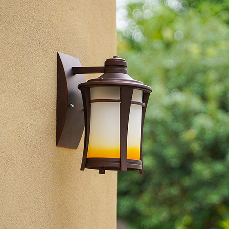 1-Light Sconce Lamp Farmhouse Jar White/White and Yellow Glass Wall Mounted Lighting in Copper for Courtyard Clearhalo 'Wall Lamps & Sconces' 'Wall Lights' Lighting' 623780