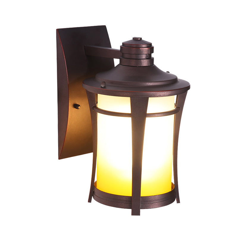 1-Light Sconce Lamp Farmhouse Jar White/White and Yellow Glass Wall Mounted Lighting in Copper for Courtyard Clearhalo 'Wall Lamps & Sconces' 'Wall Lights' Lighting' 623781