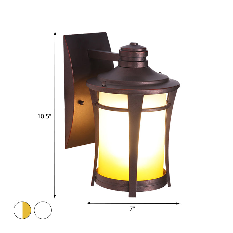 1-Light Sconce Lamp Farmhouse Jar White/White and Yellow Glass Wall Mounted Lighting in Copper for Courtyard Clearhalo 'Wall Lamps & Sconces' 'Wall Lights' Lighting' 623783