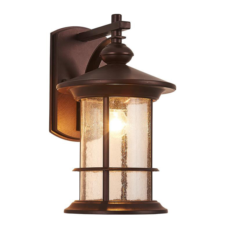 Clear Seeded Glass Cylinder Sconce Light Lodges 1-Bulb Outdoor Wall Mounted Lamp in Black/Coffee for Garden Clearhalo 'Wall Lamps & Sconces' 'Wall Lights' Lighting' 623802