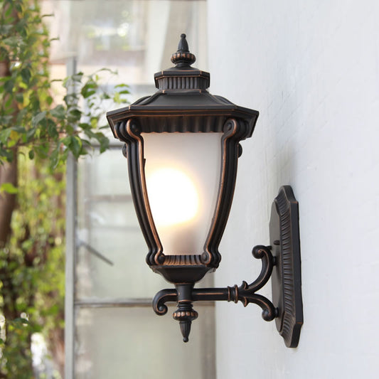 Farmhouse Urn Sconce Light Fixture 1-Head Tanslucent Glass Wall Mounted Lamp in Black Clearhalo 'Wall Lamps & Sconces' 'Wall Lights' Lighting' 623809