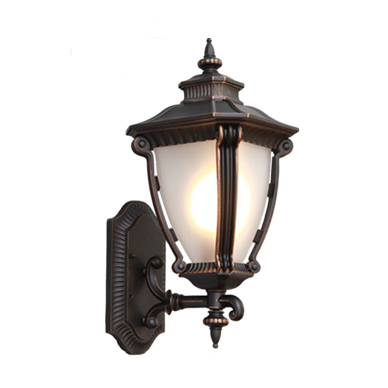 Farmhouse Urn Sconce Light Fixture 1-Head Tanslucent Glass Wall Mounted Lamp in Black Clearhalo 'Wall Lamps & Sconces' 'Wall Lights' Lighting' 623810