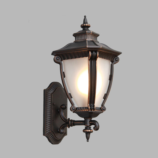 Farmhouse Urn Sconce Light Fixture 1-Head Tanslucent Glass Wall Mounted Lamp in Black Clearhalo 'Wall Lamps & Sconces' 'Wall Lights' Lighting' 623811