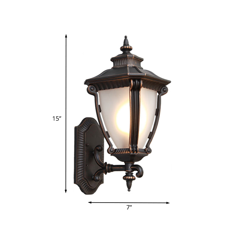 Farmhouse Urn Sconce Light Fixture 1-Head Tanslucent Glass Wall Mounted Lamp in Black Clearhalo 'Wall Lamps & Sconces' 'Wall Lights' Lighting' 623812