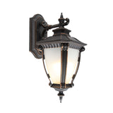 1-Light Sconce Lighting Country Outdoor Wall Lamp with Urn Tanslucent Glass Shade in Black Clearhalo 'Wall Lamps & Sconces' 'Wall Lights' Lighting' 623815