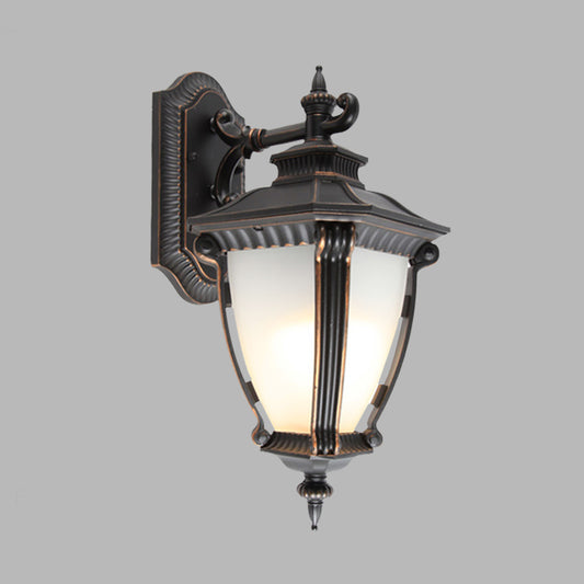 1-Light Sconce Lighting Country Outdoor Wall Lamp with Urn Tanslucent Glass Shade in Black Clearhalo 'Wall Lamps & Sconces' 'Wall Lights' Lighting' 623816