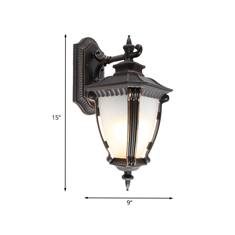 1-Light Sconce Lighting Country Outdoor Wall Lamp with Urn Tanslucent Glass Shade in Black Clearhalo 'Wall Lamps & Sconces' 'Wall Lights' Lighting' 623817