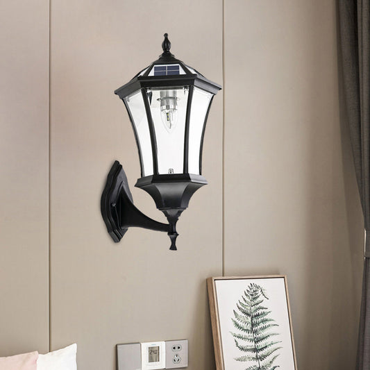 Hexagonal Corridor Wall Lighting Farmhouse Clear Glass 1 Bulb Black Solar Energy Wall Lamp Sconce Clearhalo 'Wall Lamps & Sconces' 'Wall Lights' Lighting' 623829