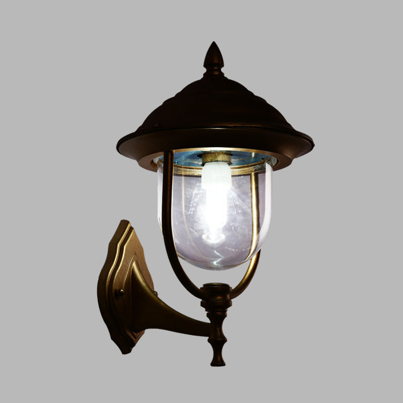 Lodges Urn Sconce Light Fixture 1-Light Metallic Wall Lighting Ideas in Black/Brass with Clear Glass Shade Clearhalo 'Wall Lamps & Sconces' 'Wall Lights' Lighting' 623836